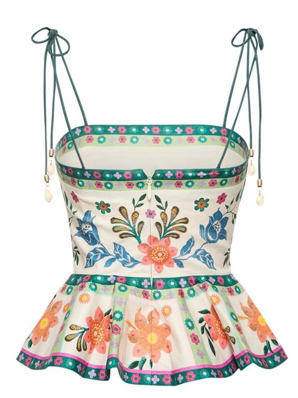 Zimmerman Floral Peplum Tie-Strap Top in White with Multicolor Blooms - Picture 13 of 16